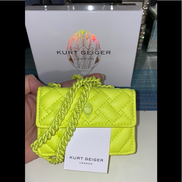 NWT KURT GEIGER LONDON Micro Kensington Neon Yellow Leather Crossbody - Picture 5 of 8